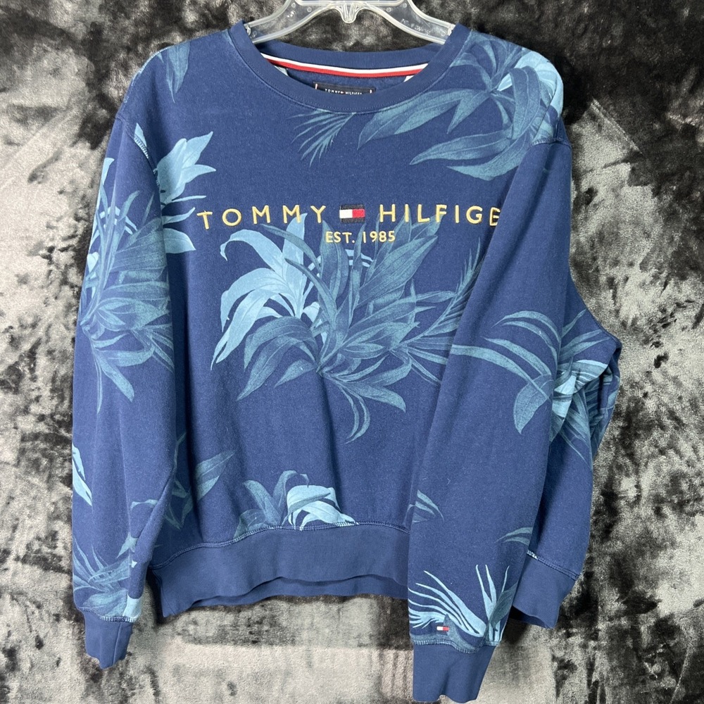 Tommy Hilfiger Tropical Logo Sweatshirt‎ XL Blue Crewneck Men's